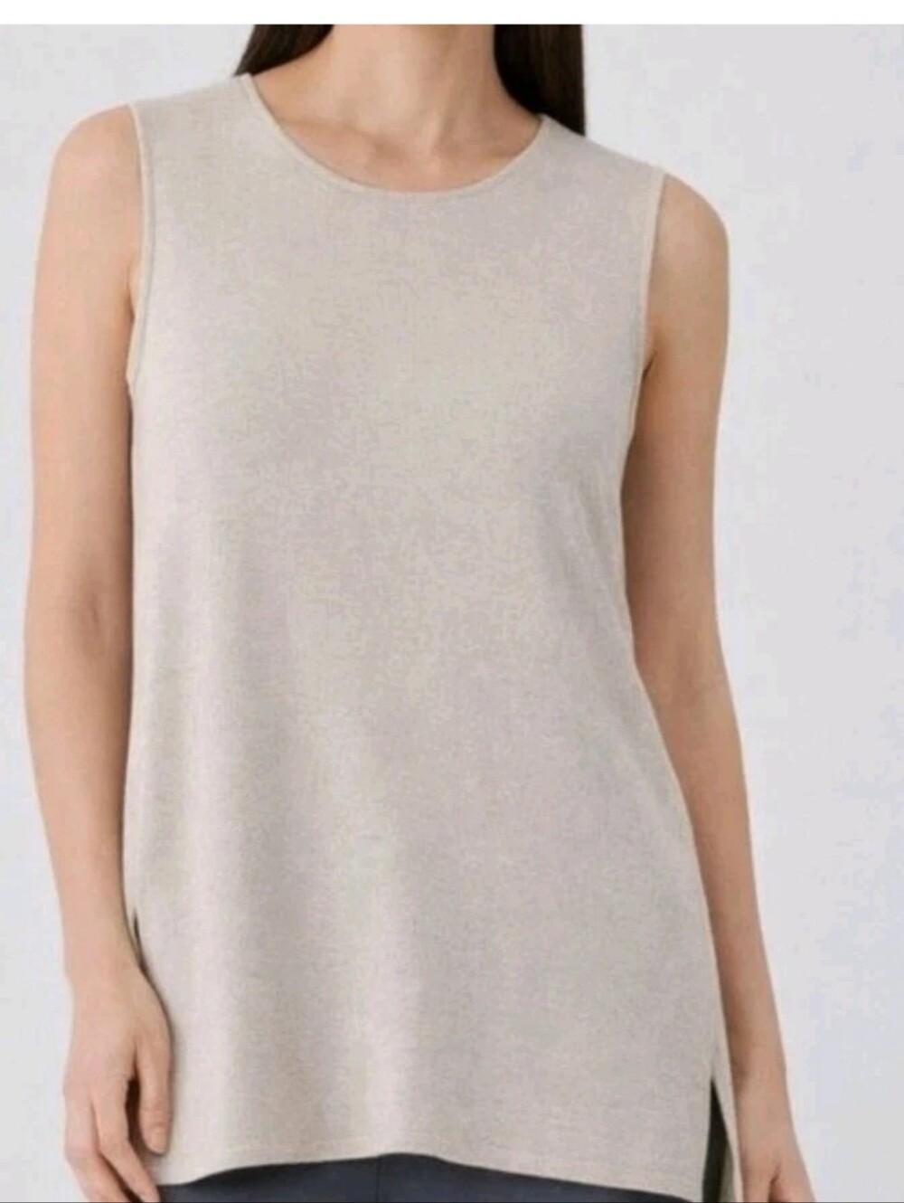 Eileen Fisher Beige Crepe Wool Sleeveless Knit Shell Top 1X
